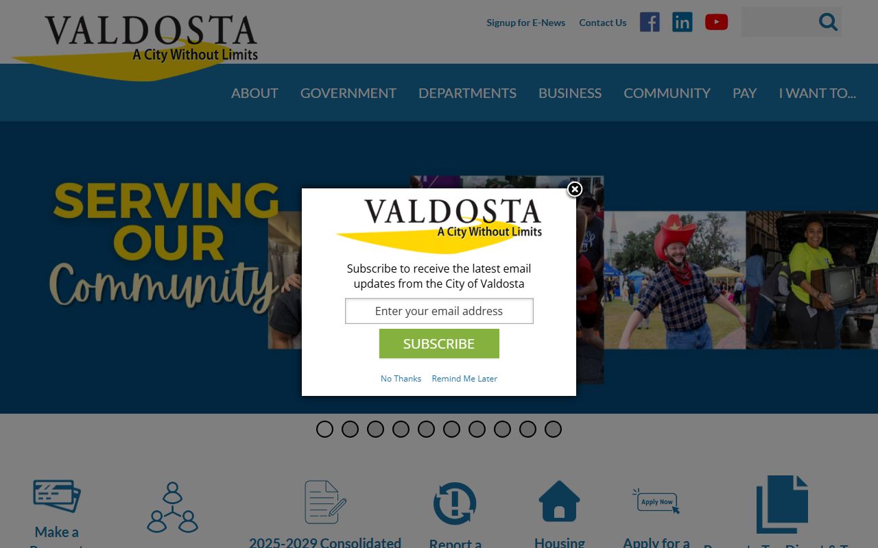 Valdosta city website for arrest records and police services