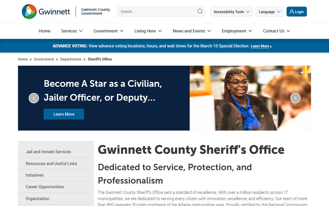 Gwinnett County Sheriff Office homepage for arrest records