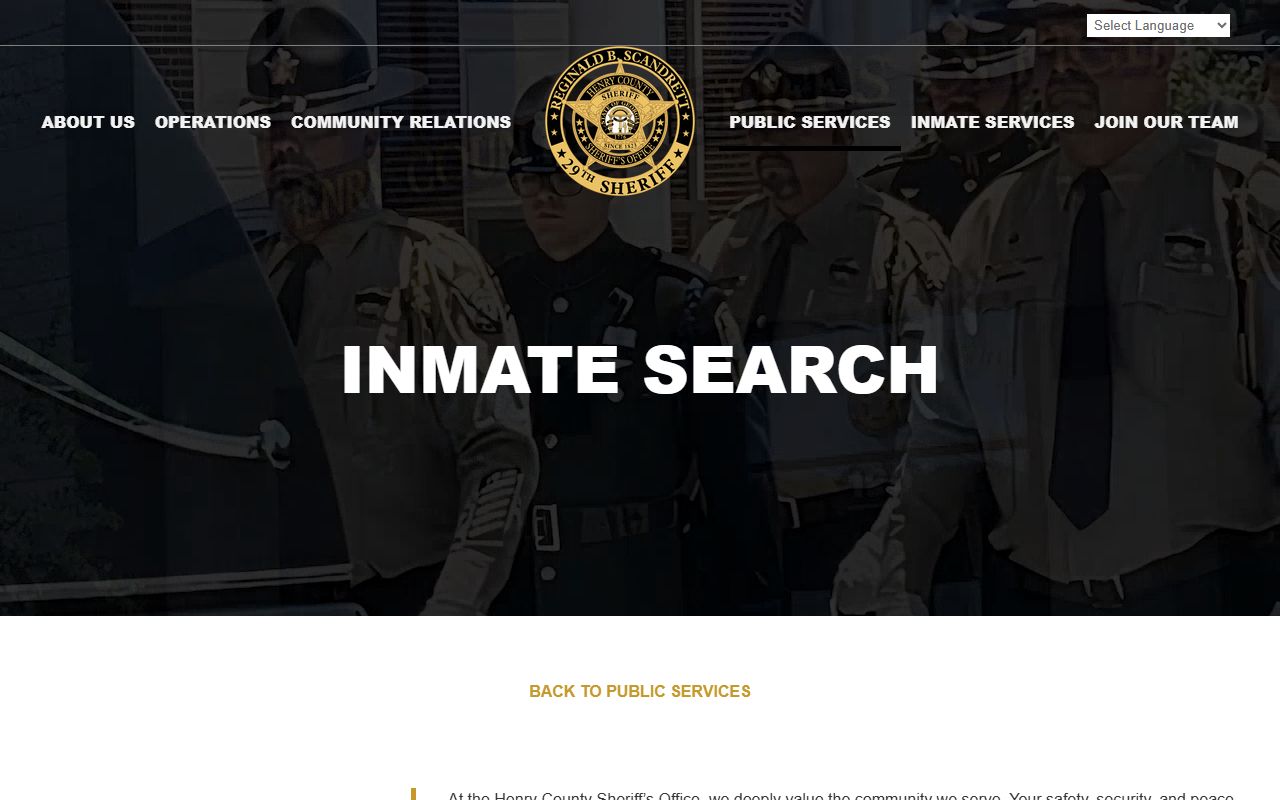 Henry County inmate search page for arrest records