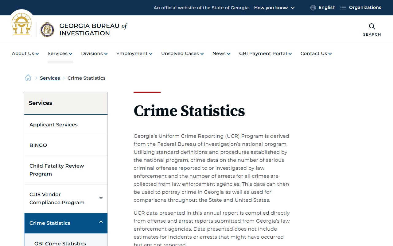 Georgia crime statistics UCR page for arrest records