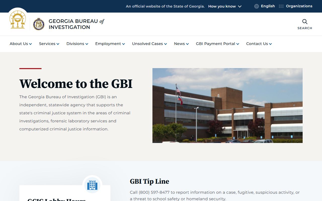 Georgia Bureau of Investigation homepage for arrest records
