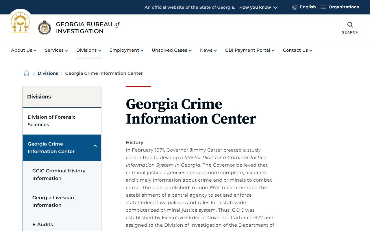 Georgia Crime Information Center page for arrest records